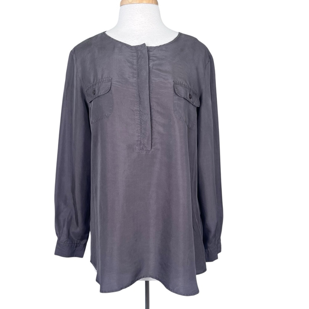Buffalo Silk Tunic Top Blouse Womens PL Chrome Grey Popover Relaxed Luxury